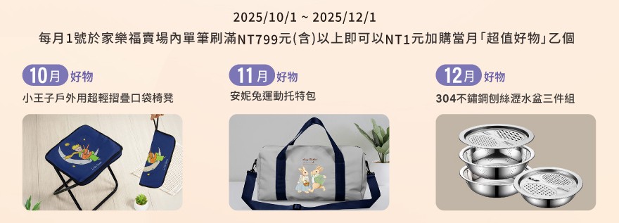 家樂福每月1日加購禮