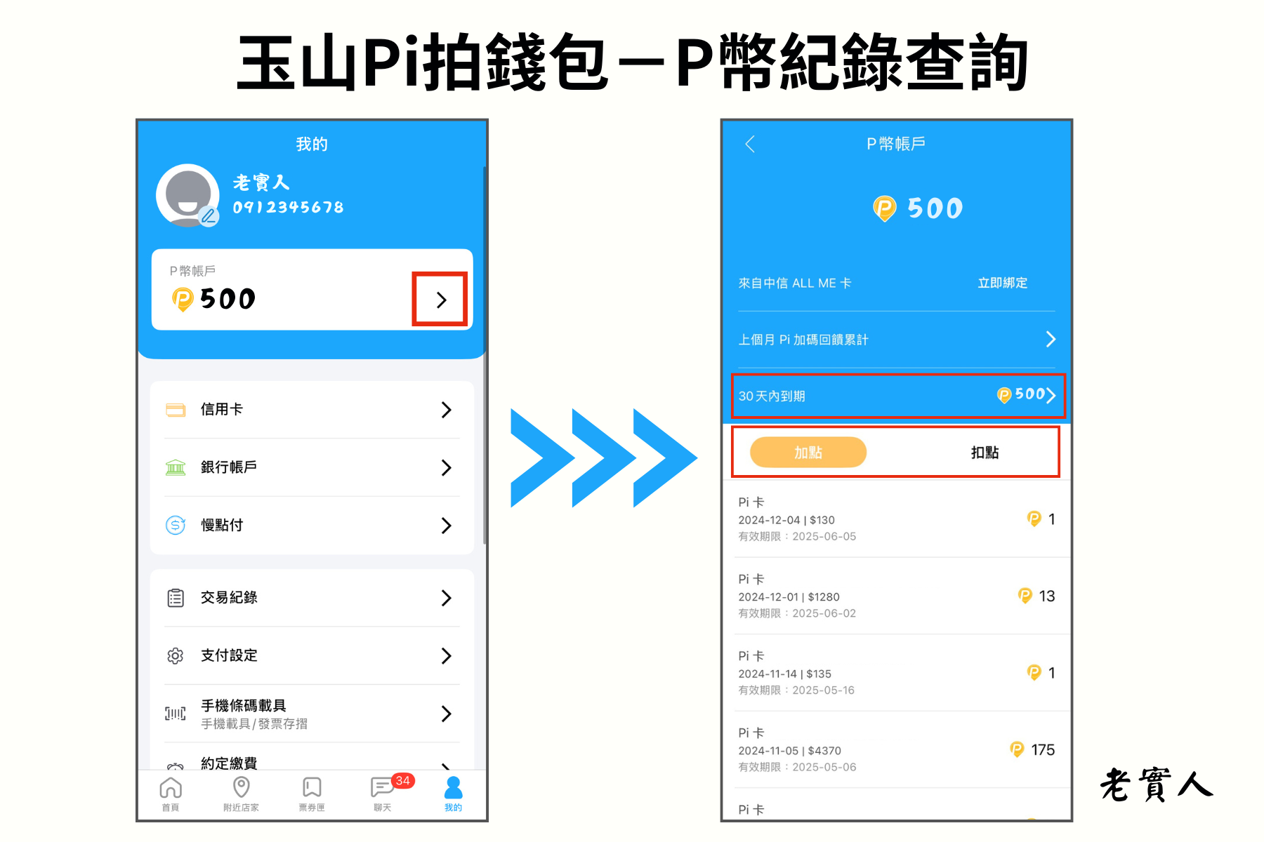 查詢P幣加點/P幣扣點/30天內到期P幣