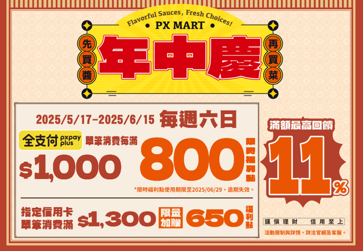 全聯限時年中慶全支付滿額最高享11%