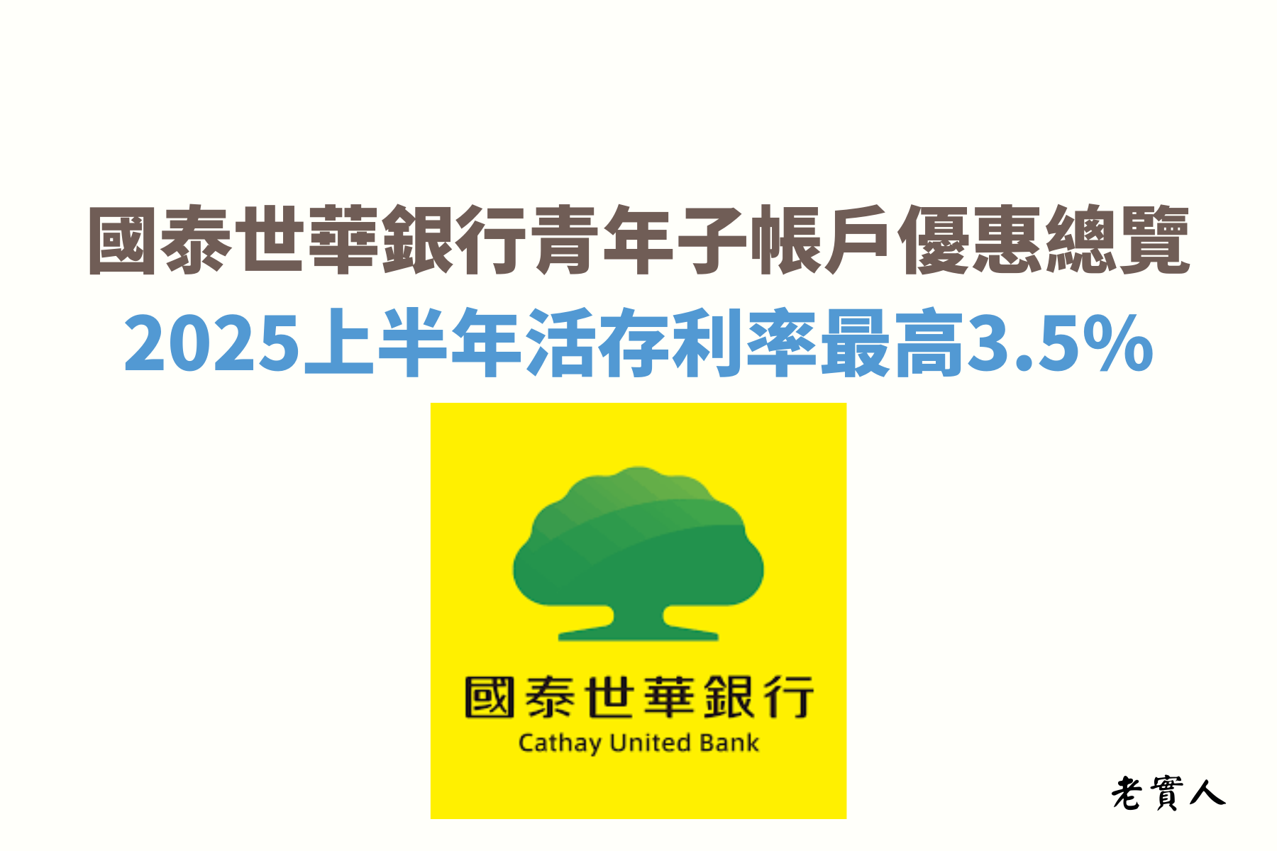 國泰世華銀行的推出專屬於年輕人的優惠利率最高可享有3.5%的高利率活存，且只要透過CUBE App每個月都可以享有跨行轉帳最高13次的優惠，那我有沒有符合資格？怎麼做可以享有高利活存的優惠？以下老實人來帶大家介紹。