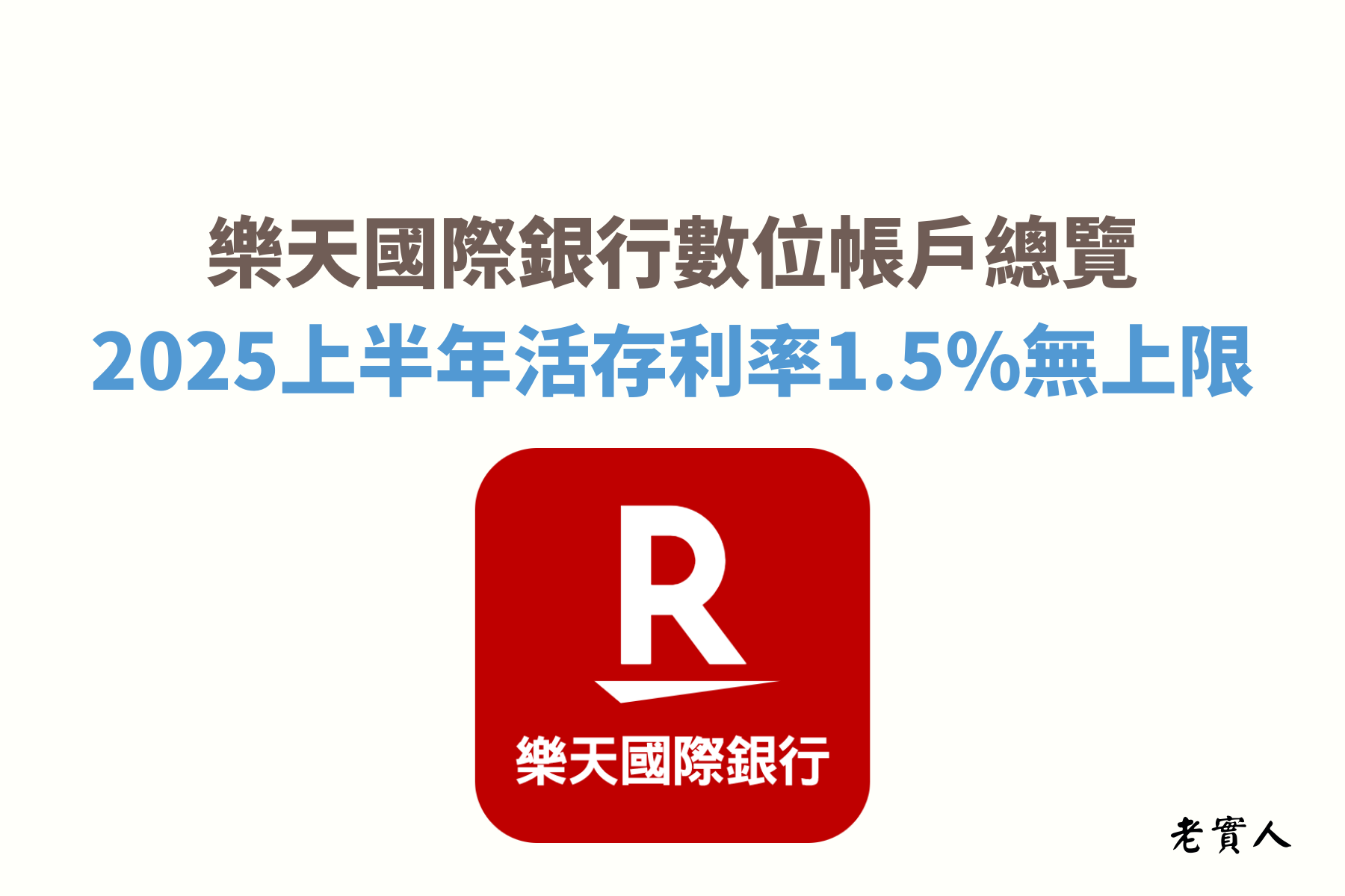 樂天國際銀行是一間純網路銀行，最大的優勢是活存利率1.5%無上限，最高可以享有跨行轉帳、提款各20次的優惠，但是都必須完成指定任務或達成指定條件，除了高利活存無上限，樂天還推出定存的優惠方案，新戶最高可享有6%的利率，該如何享有這些優惠呢？老實人帶各位來了解一下樂天的詳細優惠資訊。