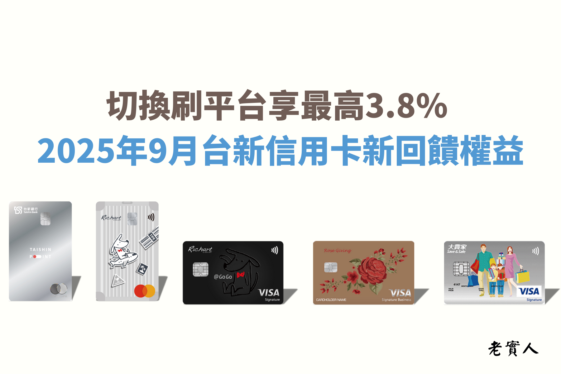 台新銀行近期宣布，2025/9/1起將針對旗下幾張熱門信用卡調整回饋機制為「切換刷平台」，預計將5張信用卡的回饋權益模式全部改成切換刷，其中包含的信用卡有GoGo卡、FlyGo卡、太陽玫瑰卡、玫瑰Giving卡以及大買家聯名卡，明明5張信用卡的消費模式完全不同，那究竟調整回饋機制後有哪些改變？