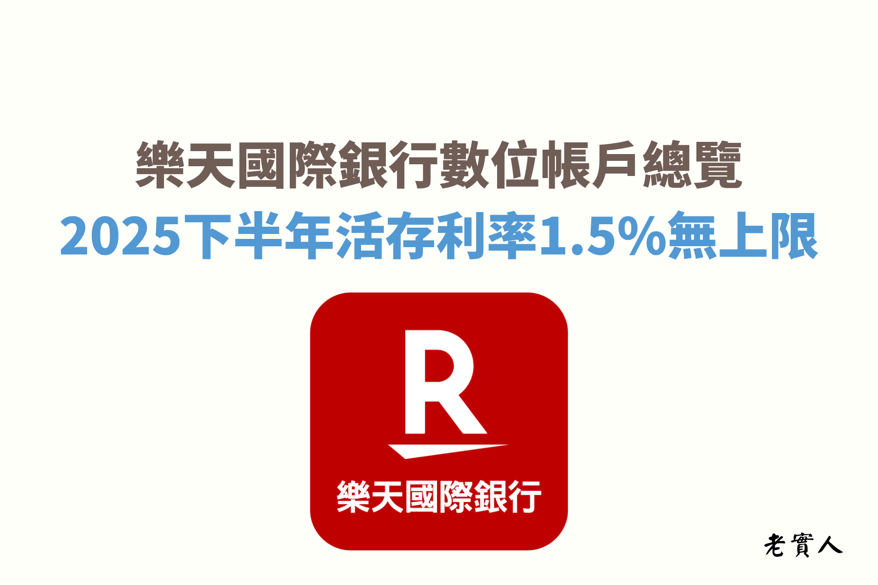 樂天國際銀行是一間純網路銀行,最大的優勢是活存利率1.5%無上限,最高可以享有跨行轉帳、提款各20次的優惠,但是都必須完成指定任務或達成指定條件,除了高利活存無上限,樂天還推出定存的優惠方案,新戶定存最高可享10%的固定利率,該如何享有這些優惠呢?老實人帶領各位來了解一下樂天的詳細優惠資訊。