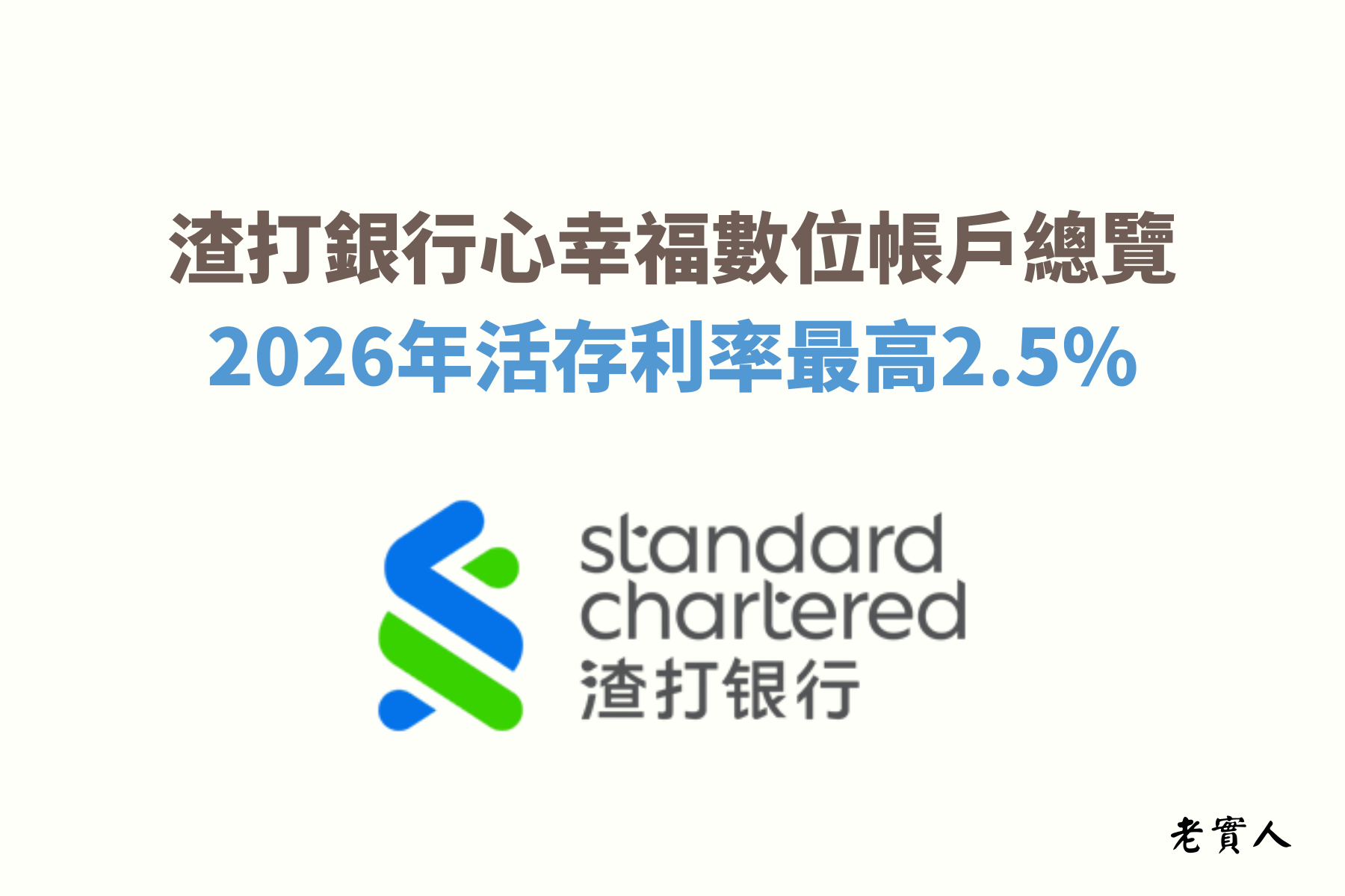 渣打銀行推出的心幸福數位帳戶，不僅提供了最高300萬元內2.6%的活存利率，還提供了最高每月100次的跨行轉帳優惠，雖然任務比較繁瑣，條件也比較高，但是非常適合資金大且資金流動性較高的用戶，所有的優惠內容都需要達成任務及條件才能享有，老實人帶大家一步一步的解鎖渣打心幸福數位帳戶的所有優惠。